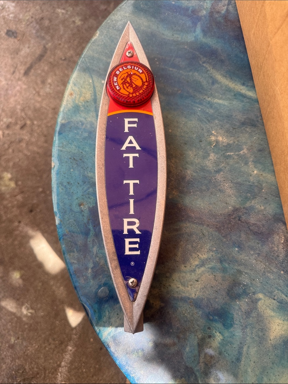 New Belgium Fast Tire Beer Keg Tap Handle  - Blue and Silver